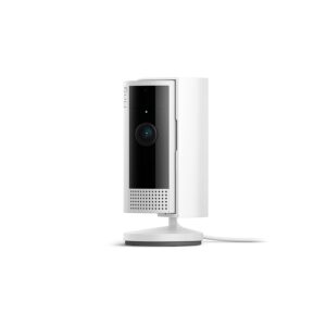 Ring indoor security camera with a sleek white design, perfect for monitoring your home.