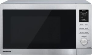 Panasonic microwave oven with sleek stainless steel finish and digital control panel.