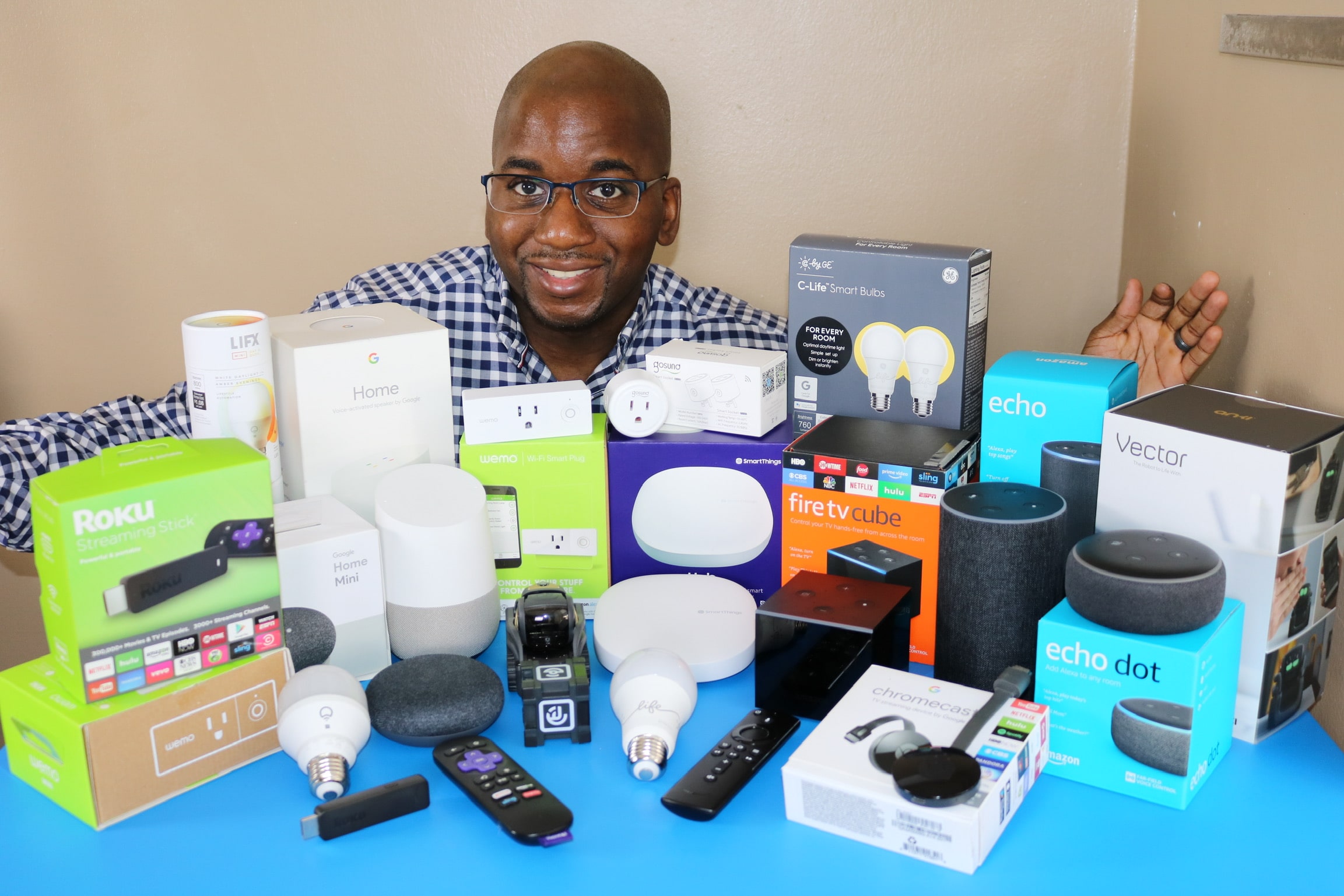 Automate Your Crib - Rodney with his smart home gadgets collection