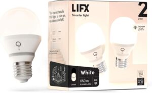 LIFX smart light bulb 2-pack with Wi-Fi control and 650 lumens brightness.