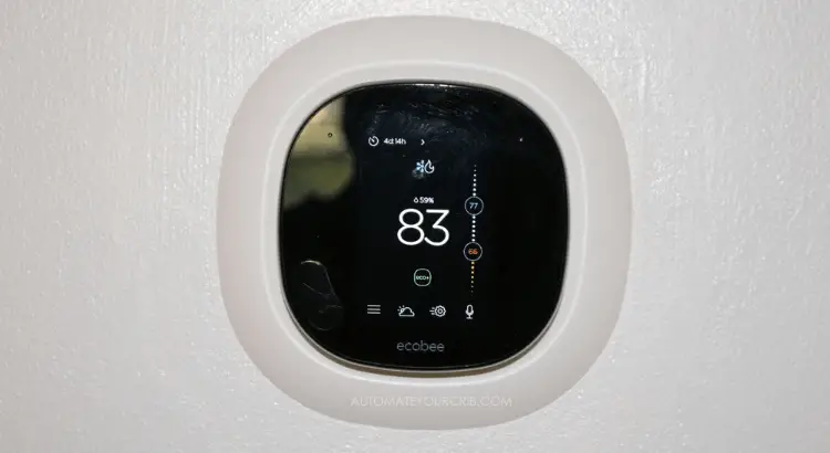 A sleek and wall-mounted ecobee smart thermostat