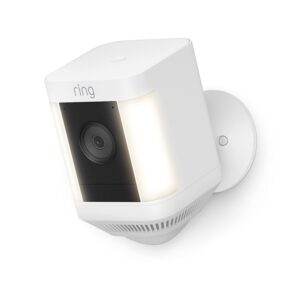 Ring Floodlight Camera in white with integrated security lights.